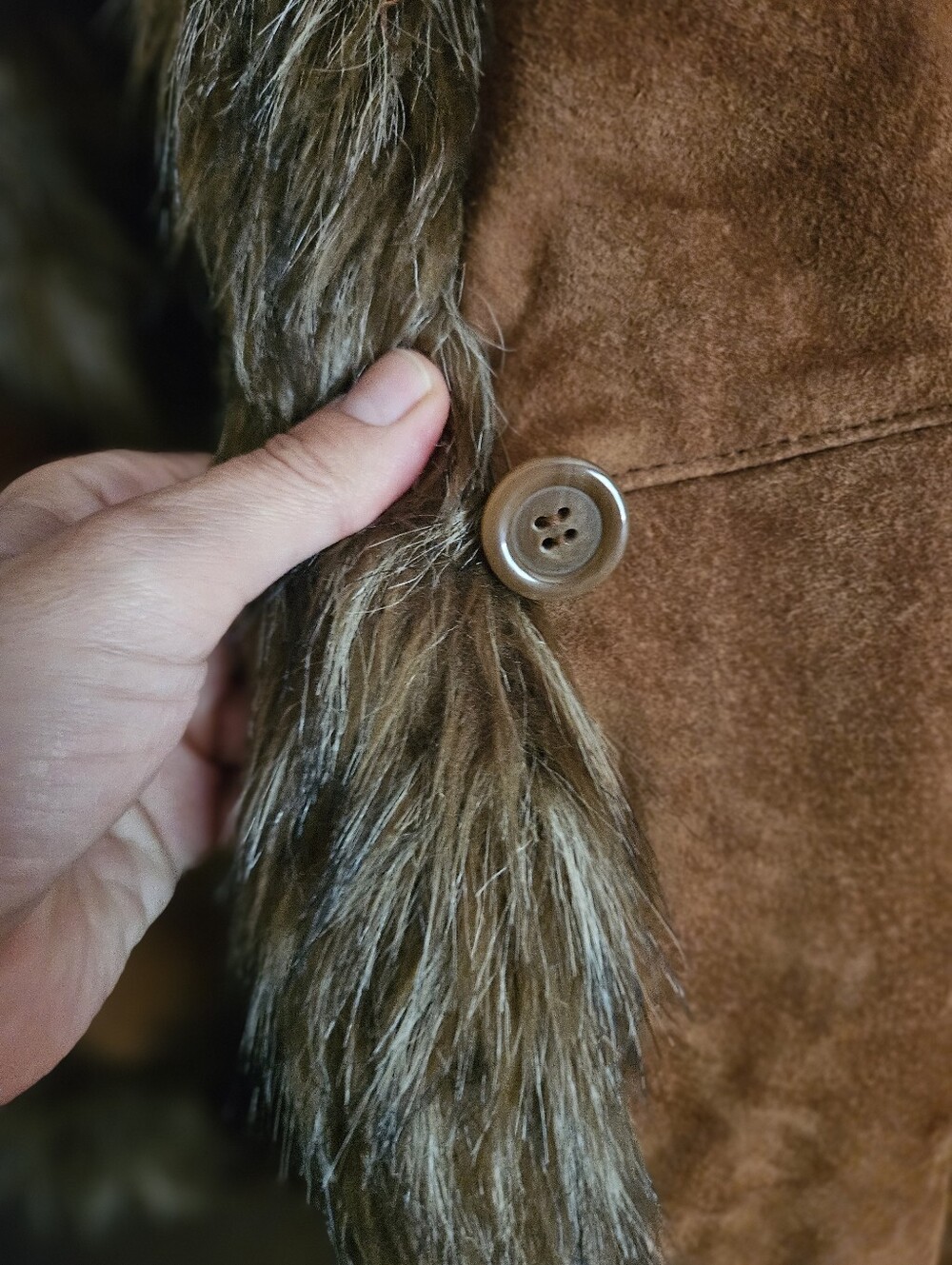 Large Brown Wilsons Leather Faux Fur Trimmed Suede Coat - Picture 2 of 7